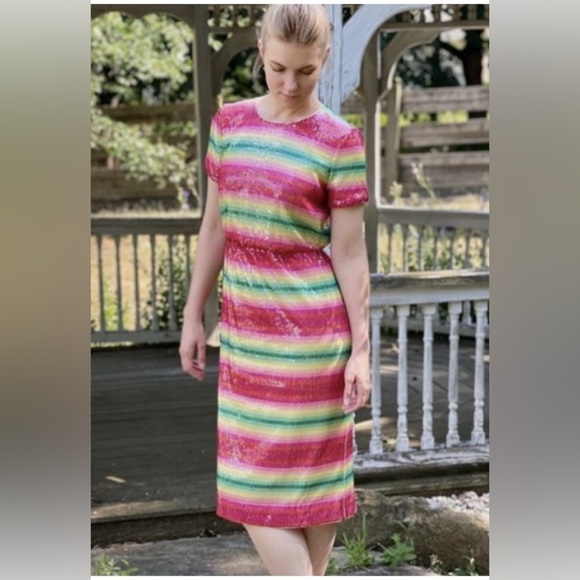 J Crew Dress Women's Sz 2 Watermelon Sequined Lined A-line MIdi Sparke NWT $129 - Picture 1 of 12